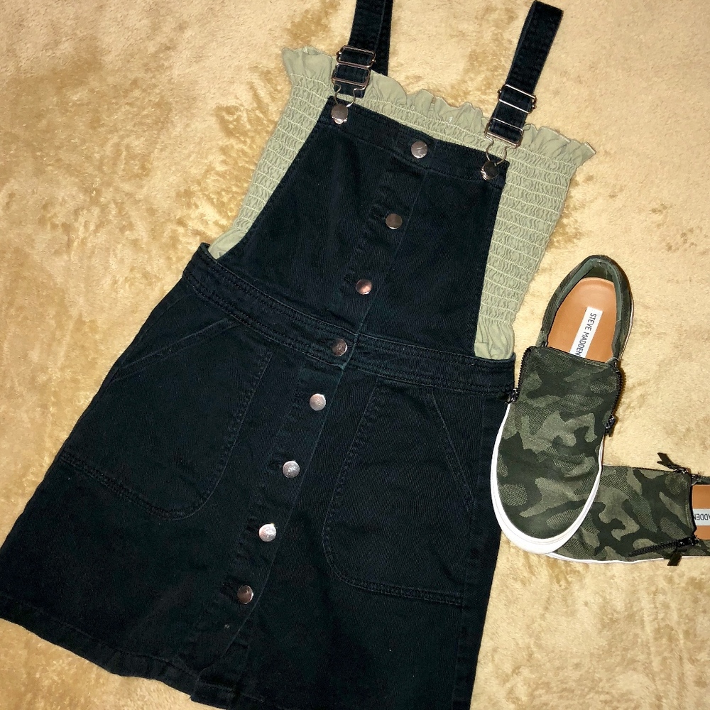 Black Denim Button Up Overall Dress